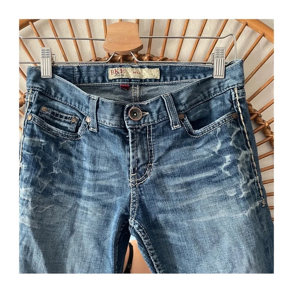 BKE Y2K Denim Distressed Mya Low Rise Boot Cut Jeans Sz 26 - Picture 3 of 12